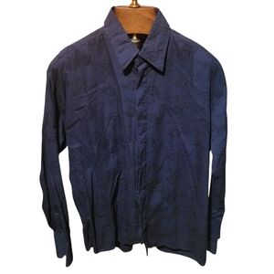 Vintage Katharine Hamnett London Mens Paisley Blue Button Down Shirt Size XL